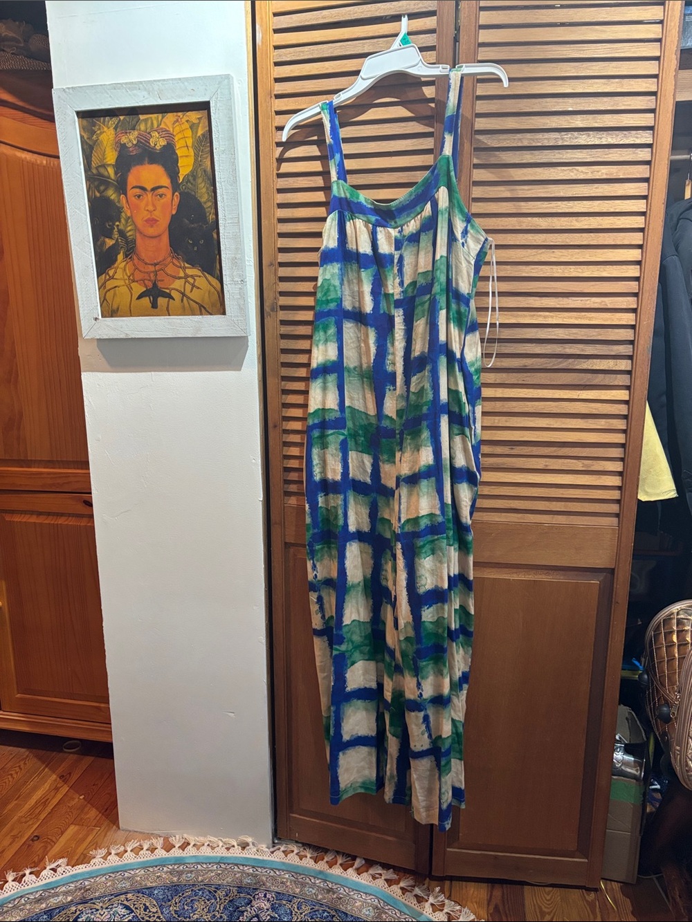 Blue & Green Watercolor Plaid Maxi Dress
